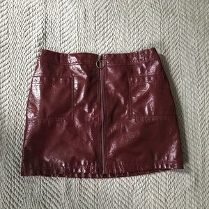 Maroon Leather Skirt with Zipper